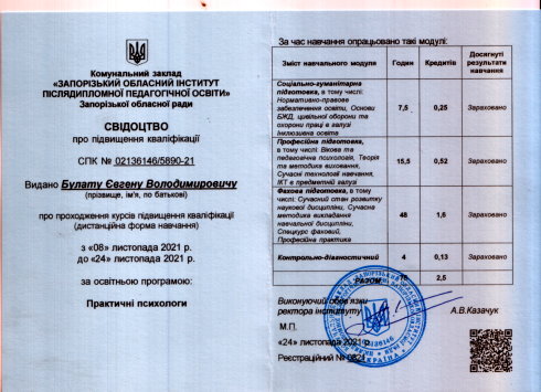 спеціалізація практичний психолог